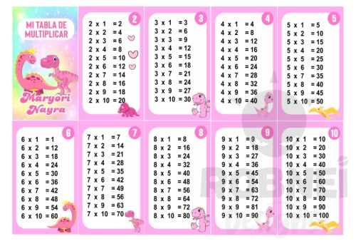Dinosaurios girl Tabla de Multiplicar